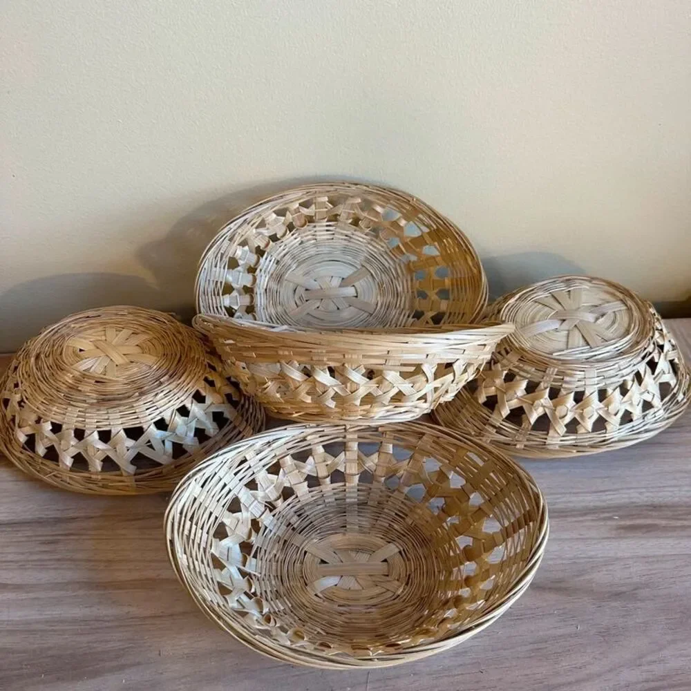 Antiquewise 5 Bamboo Oval Gift Baskets Thanksgiving Holiday decor gift